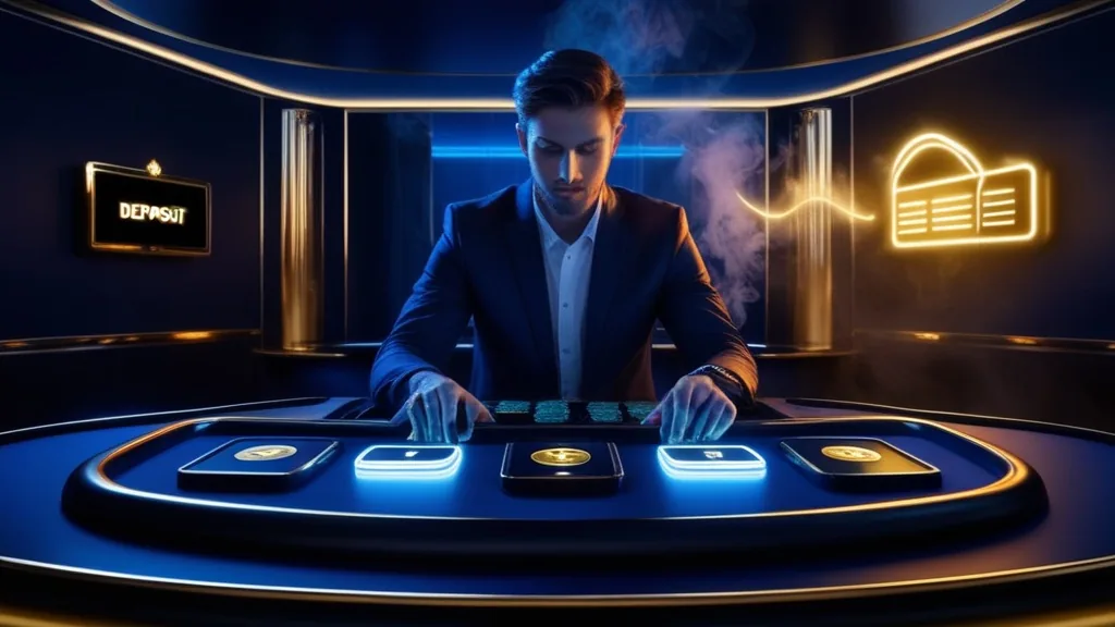 Player choosing from deposit options on a glowing casino cashier screen