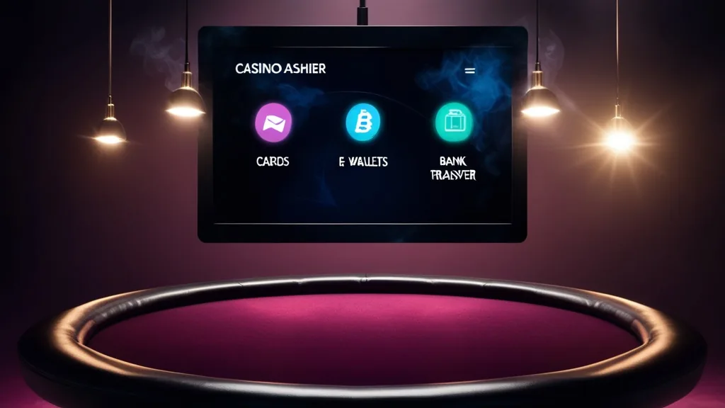 Casino cashier screen with multiple payment method icons in a dark gaming setting