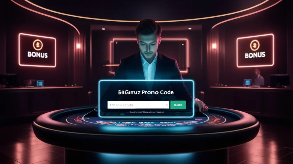 Player entering a promo code on a dark casino registration screen